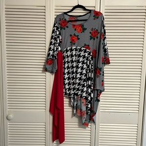 Black White and Red top with Roses
